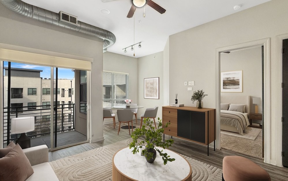 living room with a couch and coffee table